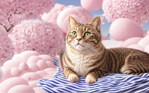 pink cat,cat on a blue background,colored pencil background,toyger,american wirehair,springtime background,pink background,american shorthair,spring background,the pink panter,tabby cat,american bobtail,domestic short-haired cat,japanese bobtail,portrait background,egyptian mau,red tabby,takato cherry blossoms,felidae,cat image,Calligraphy,Illustration,Cartoon Illustration