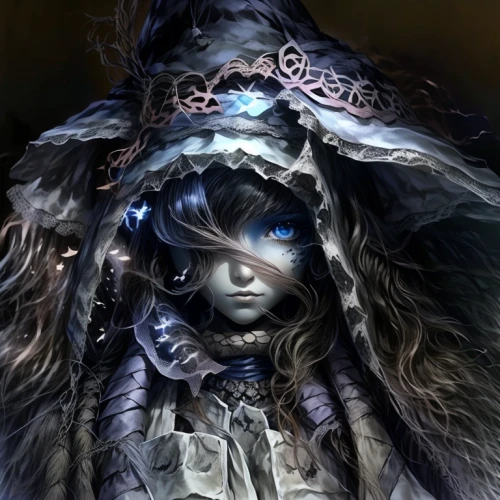 suit of the snow maiden,the snow queen,winterblueher,father frost,blue enchantress,mirror of souls,summoner,ice queen,mystical portrait of a girl,sorceress,the blue eye,fantasy portrait,sterntaler,witch's hat icon,priestess,the enchantress,dark art,dark elf,amano,eternal snow