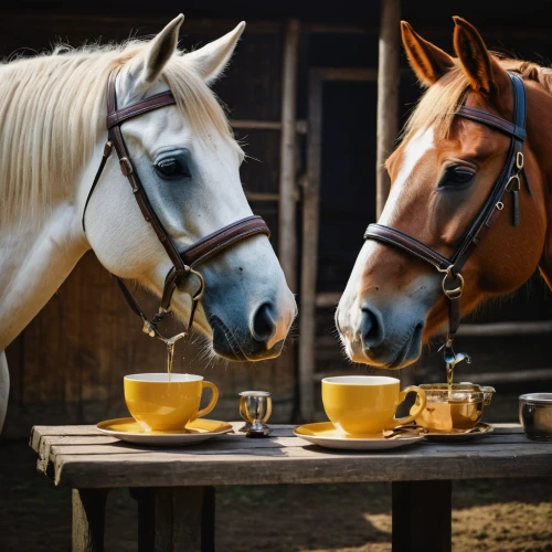 beautiful horses,two-horses,yellow cups,equines,arabian horses,haflinger,teatime,horses,equine half brothers,equine,coffee break,tea time,palomino,horse supplies,horse grooming,horse horses,andalusians,cup and saucer,tea party,cups of coffee,Photography,General,Fantasy