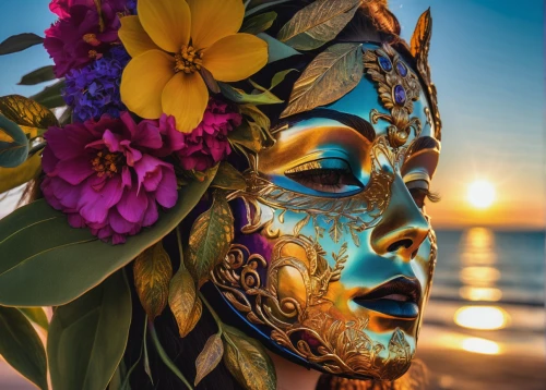 venetian mask,golden mask,balinese,gold mask,flower in sunset,golden wreath,gold filigree,bali,beauty mask,golden flowers,golden buddha,polynesian girl,the festival of colors,tribal masks,thai buddha,beauty face skin,gold flower,face paint,decorative figure,thai,Photography,Artistic Photography,Artistic Photography 08