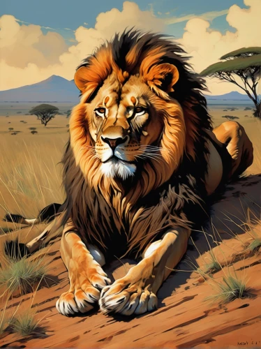 african lion,panthera leo,lion,masai lion,forest king lion,two lion,male lion,lion father,lion number,skeezy lion,lion white,king of the jungle,female lion,lion head,male lions,namib rand,lion's coach,serengeti,lions,felidae,Conceptual Art,Oil color,Oil Color 04