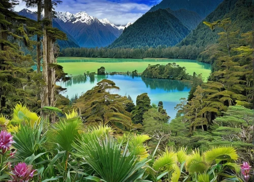 new zealand,south island,nz,milford sound,newzealand nzd,north island,taranaki,the valley of flowers,background view nature,beautiful landscape,nature landscape,otago,tropical and subtropical coniferous forests,south georgia,patagonia,green landscape,emerald lake,mount taranaki,landscape nature,peru,Illustration,Retro,Retro 13