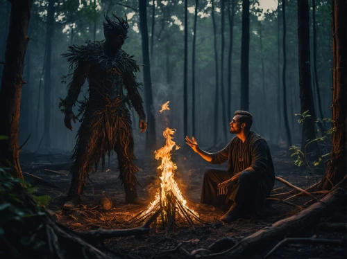 shamanism,shamanic,campfire,fire artist,connectedness,the night of kupala,offering,fantasy picture,photomanipulation,fire dance,ritual,shaman,forest man,campfires,romantic scene,palm reading,burning torch,encounter,paganism,sacrifice,Photography,General,Fantasy