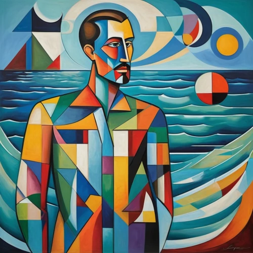 man at the sea,man with a computer,cubism,man with saxophone,el mar,el salvador dali,beatenberg,thinking man,picasso,man with umbrella,dali,psychedelic art,the man in the water,geometric body,the people in the sea,self-portrait,ervin hervé-lóránth,standing man,mercury,swimmer,Art,Artistic Painting,Artistic Painting 45