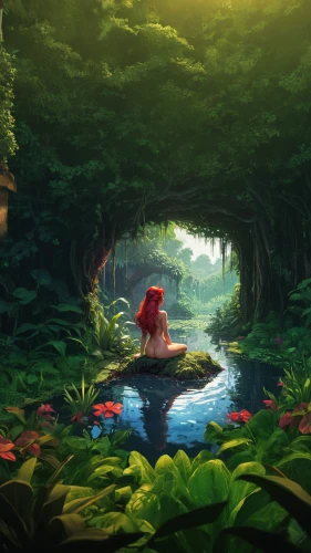 fairy forest,fairy world,little mermaid,wishing well,studio ghibli,garden of eden,ariel,enchanted,fairytale,fae,wonderland,a fairy tale,enchanted forest,rainforest,mushroom landscape,fairy tale,fantasia,lilly pond,forest of dreams,fantasy picture