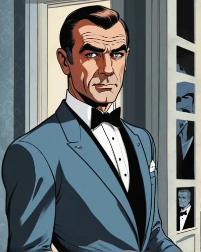 james bond,concierge,men's suit,businessman,spy-glass,black businessman,gentleman icons,gentlemanly,business man,suit actor,frank sinatra,two face,bond,butler,a black man on a suit,white-collar worker,clue and white,private investigator,mafia,financial advisor,Illustration,American Style,American Style 13