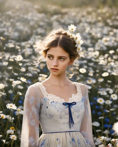 girl in flowers,meadow daisy,enchanting,beautiful girl with flowers,flower girl,forget-me-not,girl in the garden,blooming field,field of flowers,eglantine,meadow,marguerite,flower fairy,jessamine,forget me not,wildflower,girl picking flowers,mayweed,porcelain doll,mystical portrait of a girl