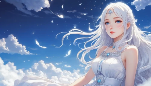 white rose snow queen,the snow queen,suit of the snow maiden,ice queen,white winter dress,winterblueher,eternal snow,aurora,ice princess,glory of the snow,bridal veil,white bird,white cloud,lily of the field,winter dream,azure,elsa,jessamine,winter background,sky rose,Illustration,Japanese style,Japanese Style 10