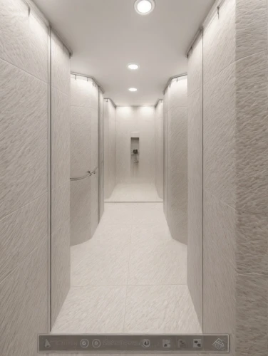 hallway space,security lighting,hallway,under-cabinet lighting,corridor,3d rendering,walk-in closet,search interior solutions,recessed,shower base,ceiling lighting,concrete ceiling,led lamp,daylighting,tile flooring,ceramic floor tile,structural plaster,modern minimalist bathroom,shower door,luxury bathroom,Common,Common,Natural