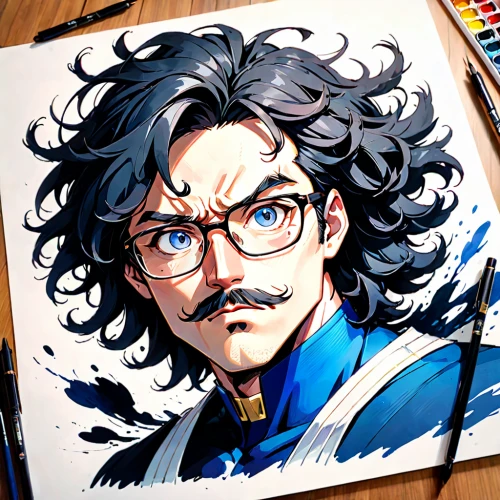 lokportrait,sigma,copic,artist portrait,sakana,artist color,blue painting,frame illustration,watercolour red robin,coloring,jin deui,blue chrysanthemum,cartoon doctor,custom portrait,the emperor's mustache,watercolor blue,caricaturist,oval frame,cg artwork,lando,Anime,Anime,General