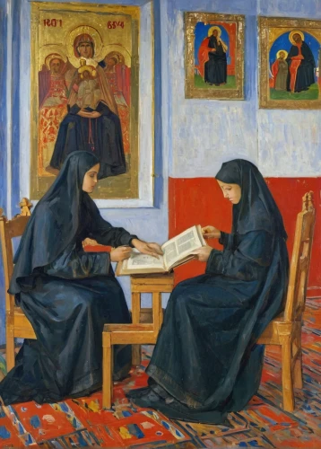 the annunciation,nuns,benedictine,archimandrite,contemporary witnesses,romanian orthodox,candlemas,carmelite order,hieromonk,children studying,church painting,woman praying,orthodoxy,praying woman,convent,monastery,nativity of christ,orthodox,orlovsky,the abbot of olib,Conceptual Art,Sci-Fi,Sci-Fi 10
