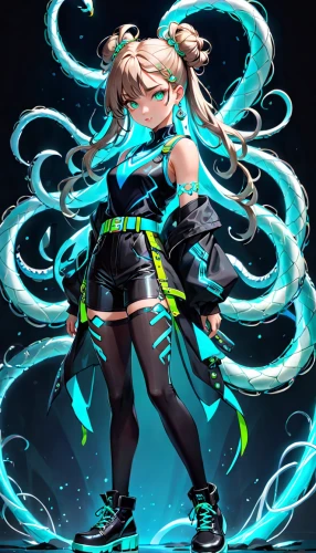 hatsune miku,medusa,medusa gorgon,vocaloid,miku,kayano,umiuchiwa,wiz,aqua,malachite,wakame,piko,cyan,kantai,emerald,green aurora,water-the sword lily,jade,rusalka,monsoon banner,Anime,Anime,General