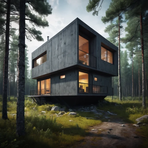 cubic house,house in the forest,cube house,timber house,modern house,inverted cottage,modern architecture,cube stilt houses,dunes house,danish house,3d rendering,wooden house,frame house,render,eco-construction,scandinavian style,mirror house,house shape,mid century house,metal cladding,Conceptual Art,Fantasy,Fantasy 14