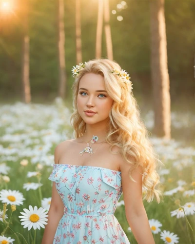 beautiful girl with flowers,celtic woman,girl in flowers,southern belle,beautiful young woman,spring crown,social,flower background,country dress,spring background,girl in white dress,quinceanera dresses,flower girl,springtime background,elsa,daisies,field of flowers,flower field,summer snowflake,ukrainian,Game&Anime,Pixar 3D,Pixar 3D