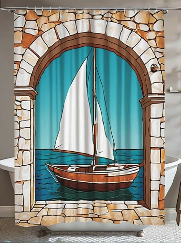 window with sea view,mural,sicily window,wall painting,sailing boat,sea sailing ship,sailing-boat,facade painting,wall decoration,sail boat,murals,exterior decoration,nautical banner,window with shutters,sailing vessel,painted block wall,sailing boats,sail ship,glass painting,wooden boat,Illustration,Japanese style,Japanese Style 14