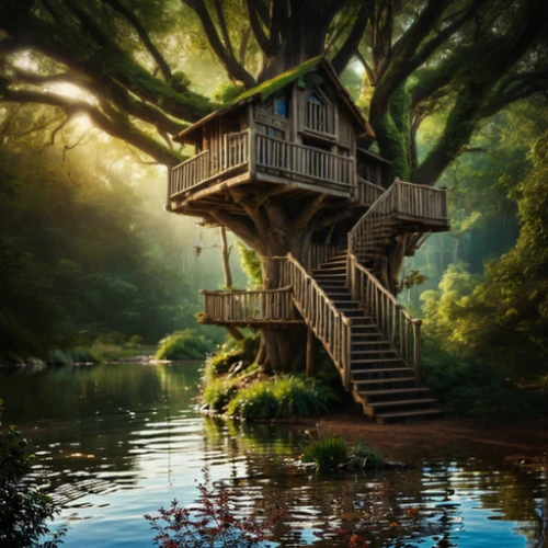 tree house,tree house hotel,treehouse,house in the forest,house with lake,stilt house,wooden house,water mill,fantasy picture,house by the water,tree top,home landscape,tree top path,tree stand,beautiful home,log home,treetop,little house,summer cottage,stilt houses