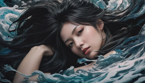 ocean waves,siren,japanese waves,water nymph,chinese art,japanese art,flowing water,wind wave,the wind from the sea,mermaid background,submerged,water lotus,the sea maid,water waves,mermaid,immersed,japanese wave,blue sea,flowing,blue waters,Photography,General,Fantasy