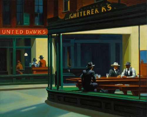 diner,the coffee shop,new york restaurant,retro diner,coffeehouse,coffee shop,men sitting,ice cream parlor,barber shop,drinking establishment,soda shop,unique bar,street cafe,night scene,woman at cafe,soda fountain,a restaurant,butcher shop,fifties,barbershop,Illustration,American Style,American Style 05