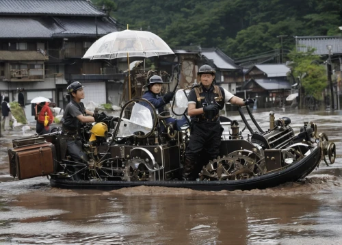 water transportation,taxi boat,japanese umbrellas,water taxi,e-boat,floating wheelchair,japanese umbrella,radio-controlled boat,japan,pedal boats,personal water craft,floods,water police,shirakawa-go,row-boat,water boat,special transport,emergency tow vessel,electric boat,wooden carriage,Conceptual Art,Fantasy,Fantasy 25