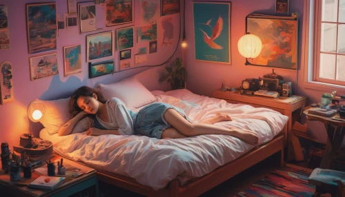 girl studying,bedroom,the little girl's room,sleeping room,room,girl in bed,sci fiction illustration,woman on bed,nightstand,study,one room,blue room,playing room,world digital painting,the girl is lying on the floor,study room,mystical portrait of a girl,bookworm,evening atmosphere,girl in a long