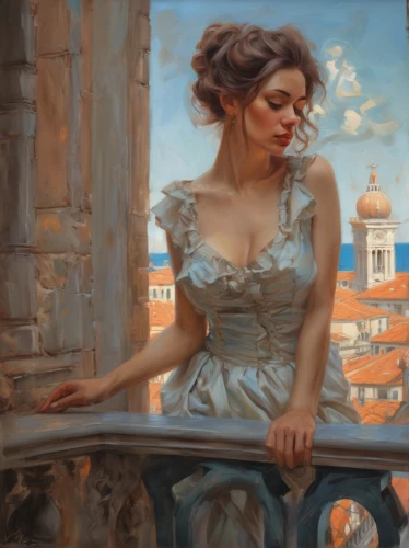 girl on the stairs,italian painter,romantic portrait,emile vernon,venetian,girl in a long dress,watercolor paris balcony,girl in a historic way,the carnival of venice,venetia,world digital painting,hallia venezia,oil painting,balcony,art nouveau,paris balcony,meticulous painting,fantasy art,venice,fineart,Conceptual Art,Fantasy,Fantasy 01