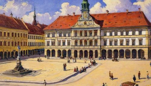 münsterplatz,dresden,market place,nauerner square,unterer marktplatz,braunschweig,muenster,town hall square,republic square,palace square,market square,bamberg,freiburg,nuremberg,city square,leipzig,city of münster,sibiu,gdańsk,new-ulm,Art,Classical Oil Painting,Classical Oil Painting 12