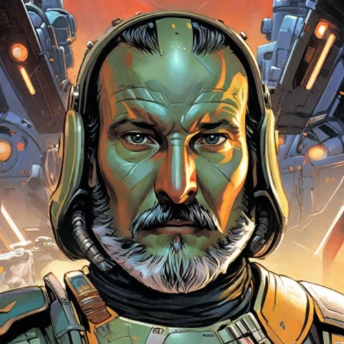 admiral von tromp,the emperor's mustache,emperor of space,valerian,c-3po,mundi,sci fi,boba fett,lando,aquanaut,kosmus,cyborg,cg artwork,dune 45,doctor doom,alien warrior,cybernetics,droid,sci fiction illustration,sci - fi