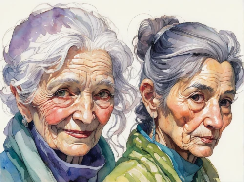 elderly people,pensioners,old couple,old age,elderly,older person,elderly person,senior citizens,old woman,grandparents,elderly lady,old people,aging,pensioner,care for the elderly,grandmother,two girls,retirement home,watercolor painting,watercolor pencils,Conceptual Art,Fantasy,Fantasy 08