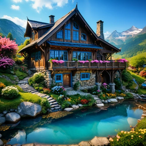 house in mountains,house in the mountains,alpine village,house with lake,beautiful home,summer cottage,house by the water,home landscape,the cabin in the mountains,chalet,wooden house,traditional house,cottage,house in the forest,swiss house,luxury home,mountain settlement,little house,luxury property,country house,Photography,General,Fantasy