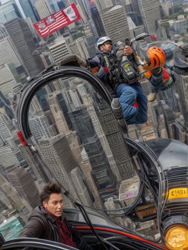 base jumping,skycraper,window washer,gondola lift,new york taxi,vertigo,above the city,shanghai,bullet ride,top of the rock,spider-man,electric mobility,tandem jump,window cleaner,air rescue,car roof,spider man,cab driver,cable car,roofers,Common,Common,None