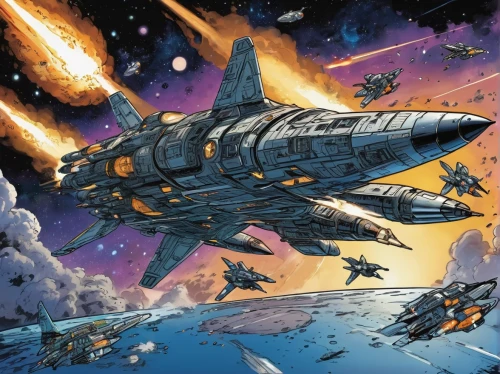space ships,valerian,vulcania,missiles,spaceships,starship,spaceplane,supercarrier,fast space cruiser,battlecruiser,victory ship,x-wing,b-52,f-16,sci fiction illustration,cg artwork,star ship,f-15,space tourism,fighter destruction,Illustration,American Style,American Style 13