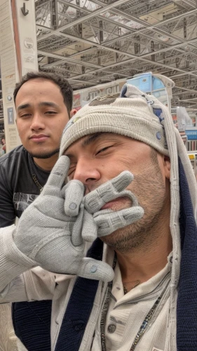 workers,bird box,construction workers,cover your face with your hands,warehouseman,safety glove,roofing nails,palm up,contractor,welders,working hands,hand labor,mouth-nose protection,ppe,see no evil,hear no evil,oxydizing,employees,ski mask,speak no evil,Common,Common,None