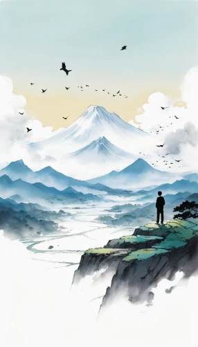 mountain scene,japanese mountains,mountain and sea,landscape background,cloud mountain,mount scenery,mountain landscape,mountainous landscape,high landscape,world digital painting,mountain,cloud mountains,mountains,fuji mountain,japan landscape,watercolor background,mountain slope,sea of clouds,high mountains,mountain world,Illustration,Japanese style,Japanese Style 14