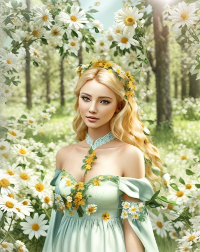 jessamine,girl in flowers,spring background,flower fairy,beautiful girl with flowers,springtime background,elven flower,celtic woman,faerie,faery,flower background,fairy queen,fantasy picture,spring crown,spring leaf background,garden fairy,little girl fairy,flower girl,meadow daisy,fairy