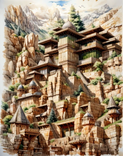 mountain settlement,tigers nest,asian architecture,stone palace,huashan,chinese architecture,meteora,mountain village,house in mountains,tsukemono,hwachae,ancient city,ancient buildings,guilinggao,japanese architecture,alpine village,hashima,wooden houses,ryokan,hanging temple