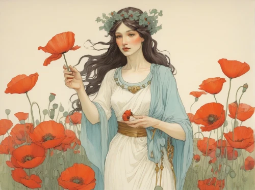 holding flowers,mucha,girl in flowers,girl picking flowers,red poppies,beautiful girl with flowers,coquelicot,kate greenaway,flower girl,poppies,with a bouquet of flowers,flora,with roses,nasturtium,kahila garland-lily,floral poppy,red poppy,opium poppies,flower delivery,artemisia,Illustration,Paper based,Paper Based 17