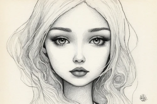 pencil drawings,pencil and paper,graphite,girl portrait,pencil drawing,girl drawing,mystical portrait of a girl,fantasy portrait,ballpoint pen,vintage drawing,girl in a long,charcoal pencil,pencil art,ball point,portrait of a girl,white lady,ballpoint,pen drawing,hand-drawn illustration,face portrait,Illustration,Abstract Fantasy,Abstract Fantasy 09