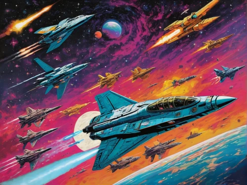 space ships,valerian,starship,space voyage,x-wing,space art,missiles,federation,spaceships,vulcania,sci fi,space tourism,80s,sci-fi,sci - fi,1982,scifi,cg artwork,sci fiction illustration,1986,Illustration,American Style,American Style 10
