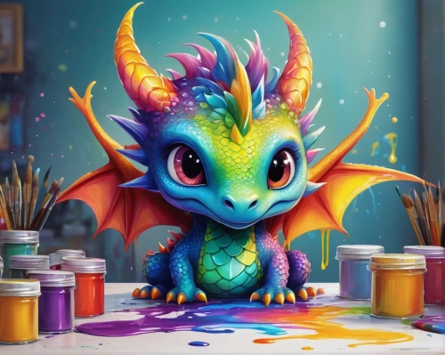 painted dragon,chalk drawing,dragon li,dragon,stitch,3d fantasy,fantasy art,meticulous painting,painting technique,dragon design,painting eggs,paints,the festival of colors,children's background,world digital painting,cute cartoon character,dragons,colored crayon,painter,chinese water dragon,Illustration,Realistic Fantasy,Realistic Fantasy 15