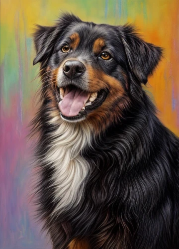 australian shepherd,bernese mountain dog,pet portrait,collie,australian collie,english shepherd,scotch collie,dog drawing,swedish lapphund,black and tan terrier,finnish lapphund,rottweiler,animal portrait,watercolor dog,miniature australian shepherd,cheerful dog,australian kelpie,lokportrait,dog illustration,dog,Calligraphy,Painting,Colourful