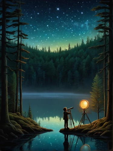 astronomer,astronomy,stargazing,camera illustration,telescope,moon and star background,night scene,theodolite,fantasy picture,nature photographer,landscape background,sci fiction illustration,astronomers,searchlamp,fishing camping,starry sky,world digital painting,celestial phenomenon,starry night,the night sky,Illustration,Abstract Fantasy,Abstract Fantasy 09