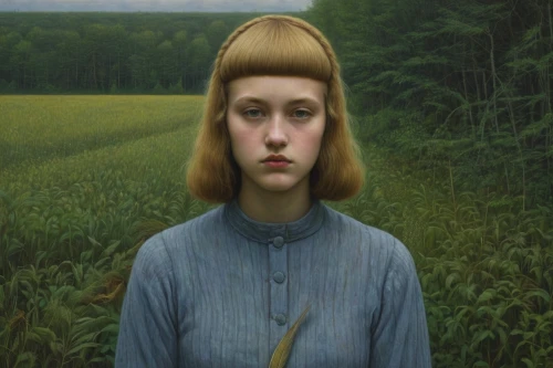 grant wood,woman of straw,girl with bread-and-butter,portrait of a girl,woman's hat,girl in a long,prairie,mystical portrait of a girl,the hat of the woman,cloves schwindl inge,feist,the long-hair cutter,surrealism,blonde woman,head woman,young girl,girl wearing hat,young woman,girl with tree,lilian gish - female,Conceptual Art,Daily,Daily 30
