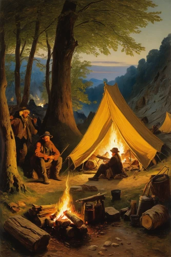 tent at woolly hollow,campfires,indian tent,camping,campfire,tent camping,campsite,camping tipi,tents,tent,camping tents,camp fire,tent camp,gypsy tent,campground,camping equipment,campers,tourist camp,large tent,knight tent,Art,Classical Oil Painting,Classical Oil Painting 09