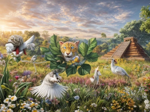 bird kingdom,madagascar,woodland animals,hunting scene,children's background,animal kingdom,whimsical animals,bird bird kingdom,studio ghibli,fantasy picture,tropical animals,island residents,cat family,farm background,springtime background,animals hunting,garden of eden,fox stacked animals,forest animals,world digital painting,Common,Common,Natural