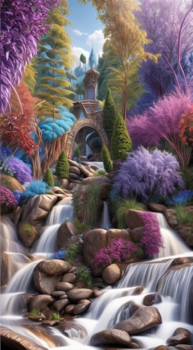 brook landscape,purple landscape,fantasy landscape,river landscape,landscape background,a small waterfall,mountain stream,nature landscape,fantasy picture,flowing creek,fairy village,waterfall,background with stones,cascade,fairy world,mushroom landscape,oasis,rapids,waterfalls,natural landscape