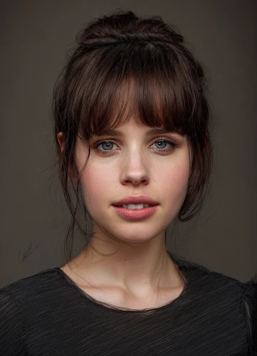 felicity jones,portrait background,girl portrait,portrait of a girl,bangs,portrait photographers,doll's facial features,portrait photography,retouching,lilian gish - female,mystical portrait of a girl,pale,asymmetric cut,young woman,natural cosmetic,heterochromia,pixie cut,british actress,orla,beautiful face,Common,Common,Photography