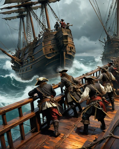 caravel,naval battle,east indiaman,pirates,galleon ship,galleon,piracy,mayflower,pirate ship,sloop-of-war,full-rigged ship,pirate treasure,trireme,maelstrom,ship releases,seafaring,carrack,game illustration,three masted,pirate,Illustration,Realistic Fantasy,Realistic Fantasy 28