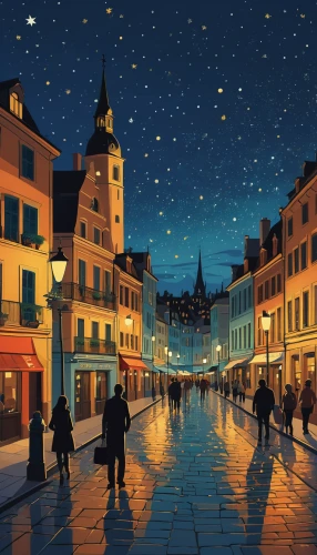 night scene,french digital background,christmas landscape,bremen town musicians,hamelin,world digital painting,christmas market,stockholm,the cobbled streets,krakow,sibiu,the pied piper of hamelin,turku,hanseatic city,street scene,city scape,warsaw,helsinki,watercolor paris,christmasbackground,Illustration,Vector,Vector 05
