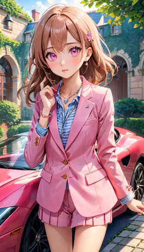 pink car,mikuru asahina,girl and car,honmei choco,dodge la femme,lexus gs,mc,car model,car,nora,car service,nissan altima,lexus,portrait background,toyota supra,car dealer,business girl,wiz,coquette,miku maekawa,Anime,Anime,General