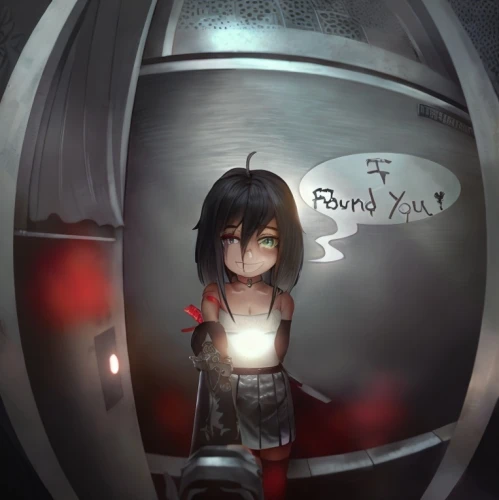 rain lily,ruby,doll looking in mirror,ruin,locker,capsule,cold room,rainy,stray,ray,refinery,silver rain,shelter,ren,girl with speech bubble,heavy rain,in the mirror,robotic,empty room,self-reflection,Game&Anime,Manga Characters,Darkness